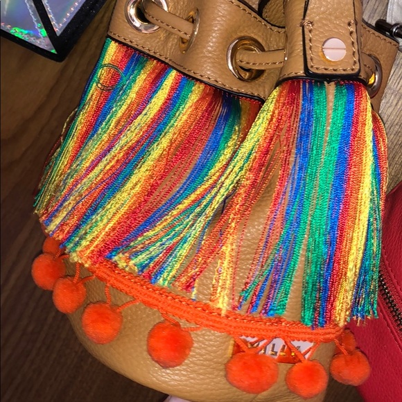 Milly Rainbow Pom-Pom Drawstring Bucket Crossbody - Picture 2 of 4